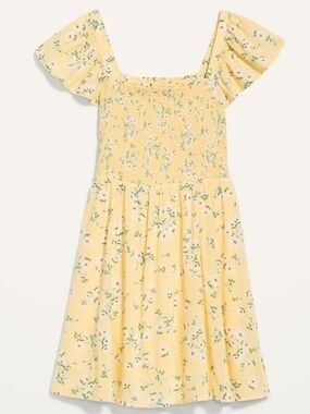 Old Navy Yellow Floral Smocked Casual Dress